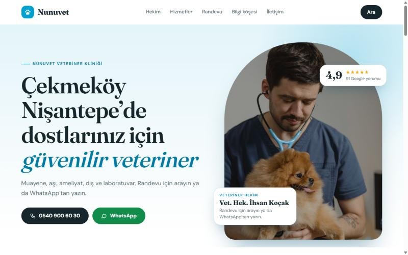 Tasarım 2 önizleme: sakin klinik tasarımının ana sayfa ilk ekranı